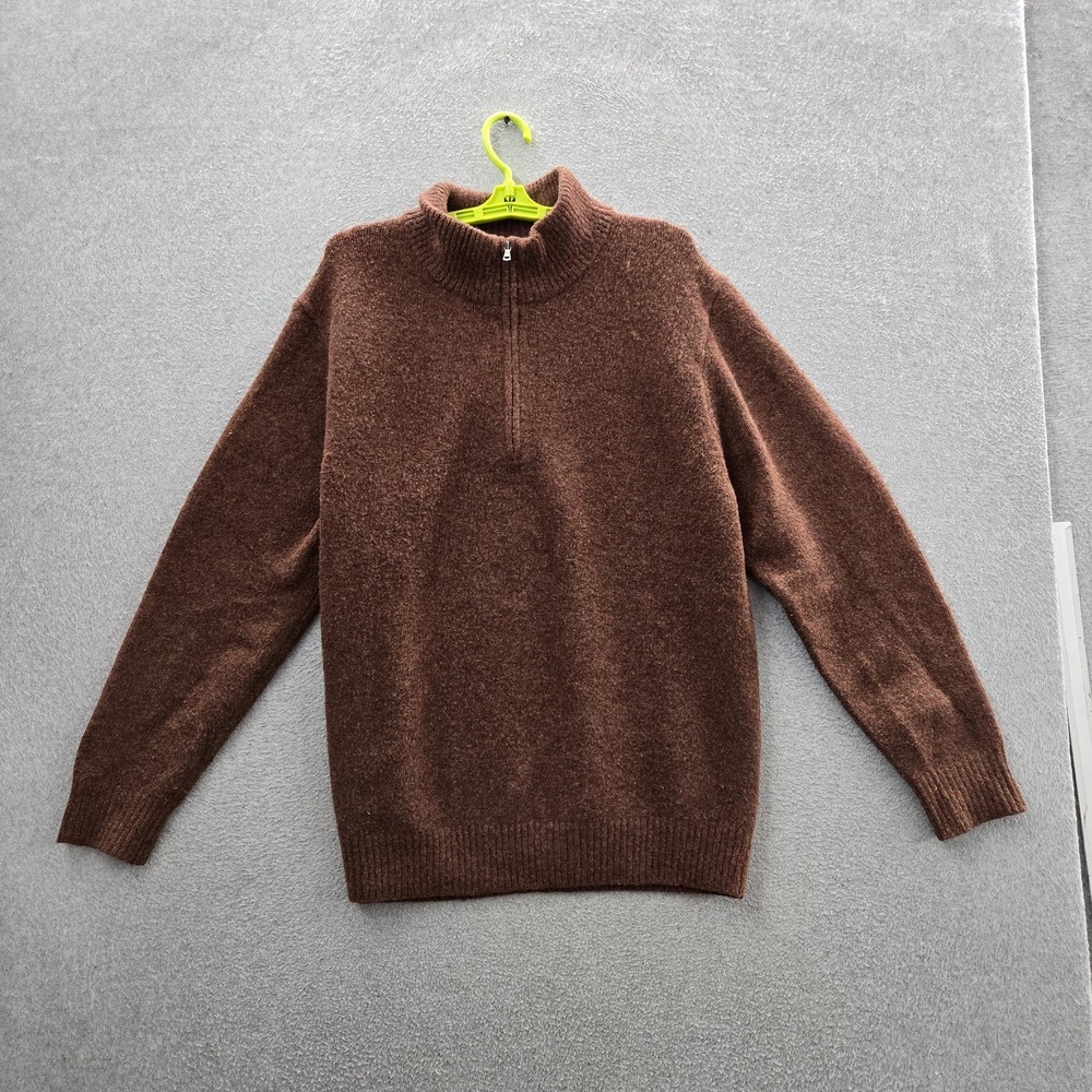 Uniqlo Men Sweater L Brown Wool Blend Long Sleeve Quarter Zip Mock Neck
